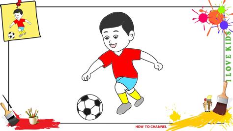 How To Draw A Boy Playing Soccer Easy And Slowly Step By Step For Kids