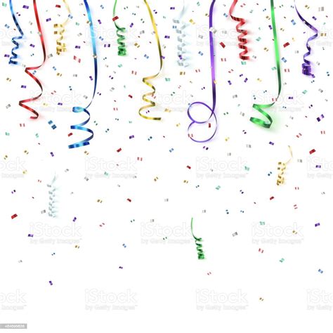Celebration Background Template With Confetti And Colorful Ribbons
