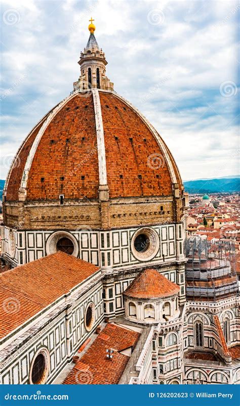 Large Dome Golden Cross Duomo Cathedral Florence Italy Stock Image