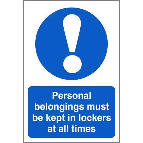 Personal Belongings Must Be Kept In Lockers Mandatory Hygiene Signs