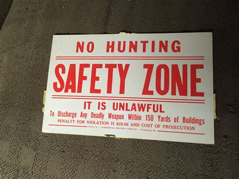 Vintage 1970s No Hunting Safety Zone Sign Red Letters