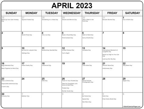 Printable April 2023 With Holidays Calendar Pelajaran