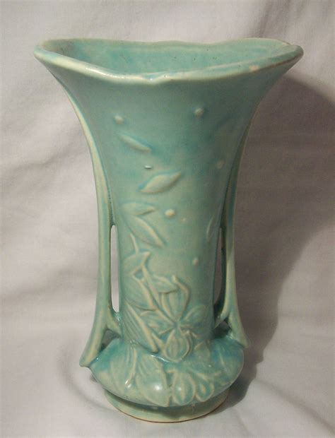1940s Mccoy Pottery Aqua Glazed Vase Mccoy Pottery Vases