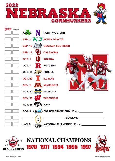 Printable Husker Football Schedule