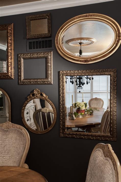 Mirror Gallery Wall In Traditional Gray Dining Room Mirror Wall Living Room Mirror Gallery