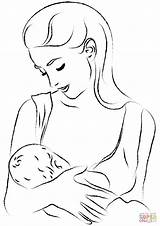 Coloring Breastfeeding Mom Drawing Printable sketch template