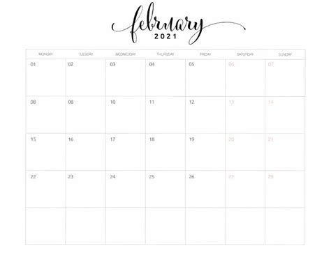 Download our free printable monthly calendar templates for february 2021 in word, excel and pdf formats. 2021 Monthly Calendar Monday Start - World of Printables