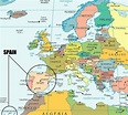 Spain on a map - Map with Spain (Southern Europe - Europe)