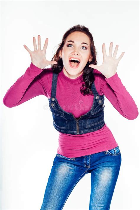 Beautiful Woman Shows 4 Fingers Of Her Hands Stock Image Image Of Happy Communication 179958547