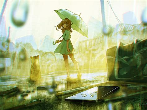 1400x1050 Anime Girl With Umbrella In Rain Wallpaper1400x1050