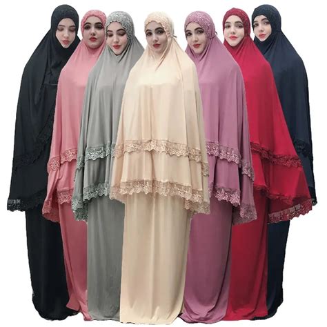 2 Piece Hijab Maxi Dress Muslim Abaya Robe Arab Ramadan Khimar Islamic