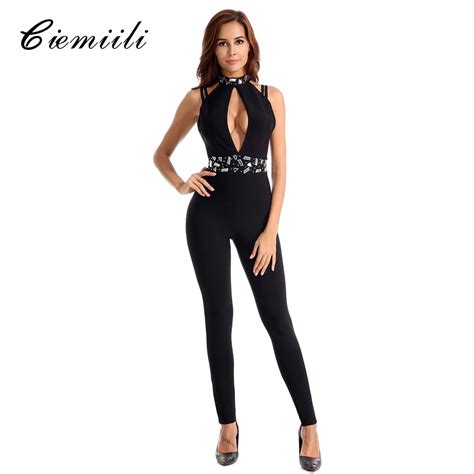 Ciemiili Sexy Bandage Jumpsuits Rompers Womens 2018 Casual Bodysuits Evening Party Club Bodycon