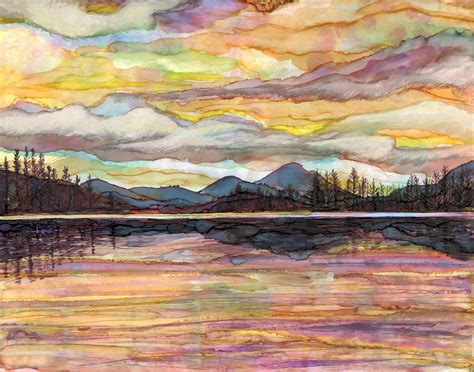 Lake Sunset Landscape Painting Art Prints And Greeting Cards In 2020