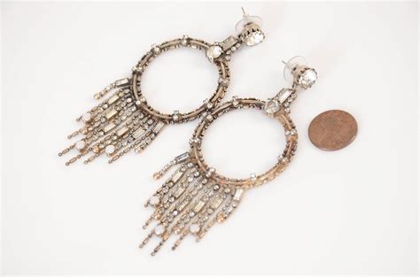 Devon Leigh Gold Crystal Bead Embellished Fringe Round Drop Earrings