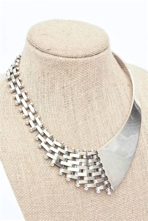 Textural Sterling Silver Link Collar Necklace At 1stdibs