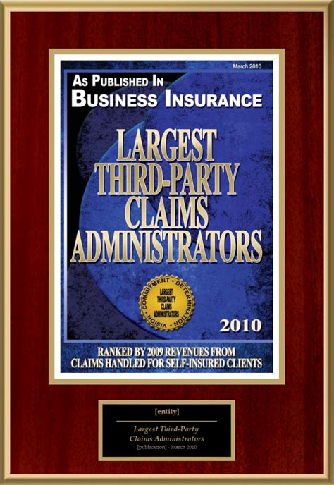 Largest Third Party Claims Administrators American Registry Recognition Plaques Award