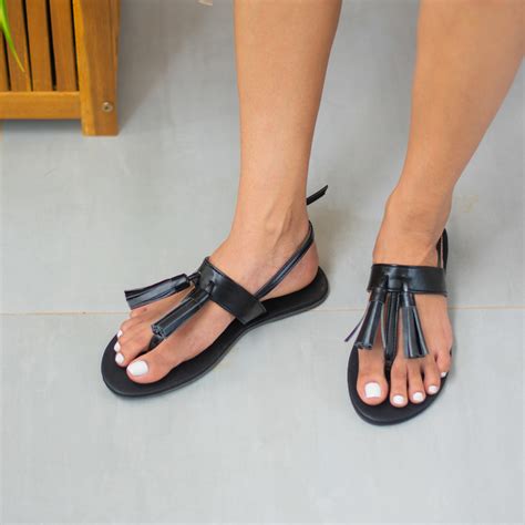 Black Tassel Thong Sandals - GABRIELLASPICK.COM