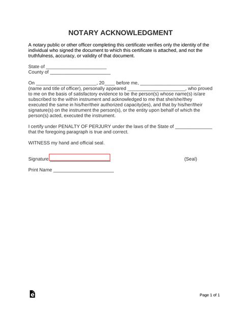 Printable Notary Acknowledgement Printable Form Templates And Letter
