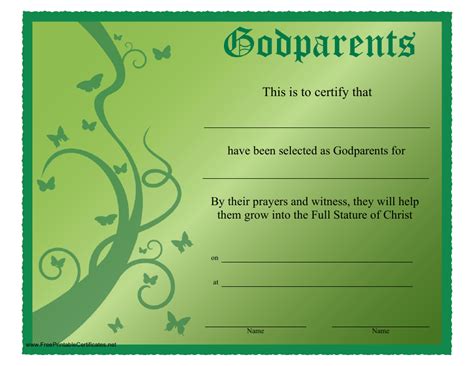 Printable Godparent Certificate Template