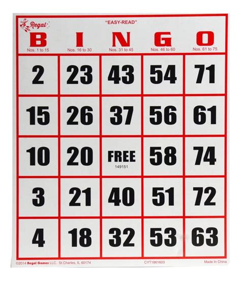 Regal Games Easy Read White Jumbo Bingo Cards 50 Pack