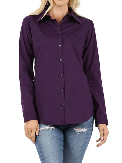 Womens Basic Long Sleeve Button Down Blouse Shirt S 3xl Missy Fit