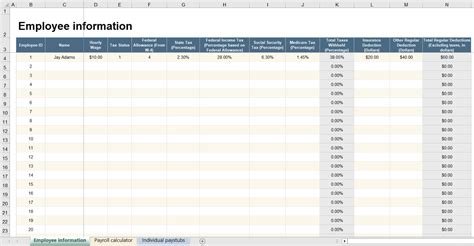 Calculate Employee Wise Paycheck With Payroll Calculator In Excel