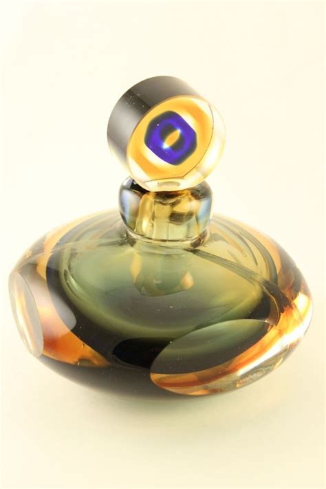 Fifth Avenue Crystal Studio Art Glass Amber Perfume Bottle W Abstract