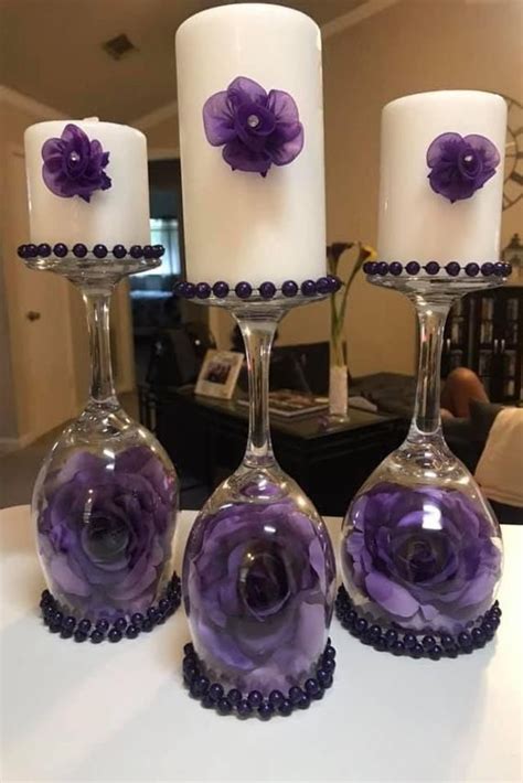 Set Of 3 Flower Globe Wineglass Candleholders With Unscented Candles Each Candle Hol