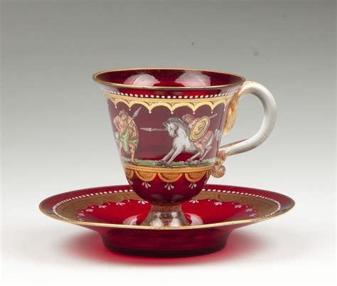 Murano Venetian Enameled Ruby Glass Cup And Saucer Antique Tea Cups Glass Tea Cups Glass Cup