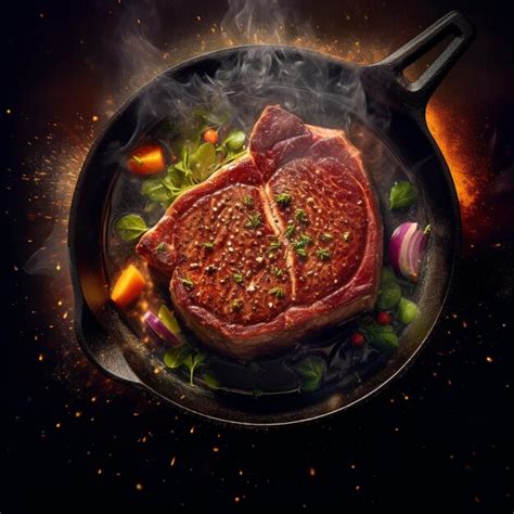 Premium Ai Image Araffe Steak In A Frying Pan With Smoke Coming Out