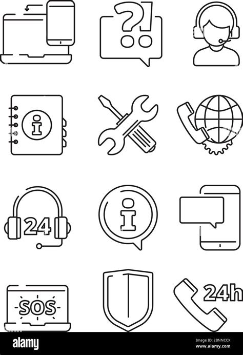 Customer Service Icons Support Help At Phone Line Or Web Vector Line