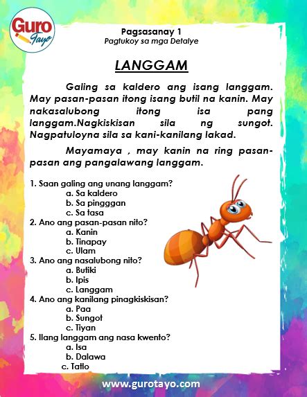 Pagbasa Sa Filipino Worksheets