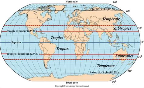 World Map With Equator And Tropics