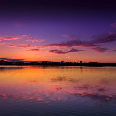 Fantastic Sunrise Over Lake Wonderful Morning Scene Stock Photo