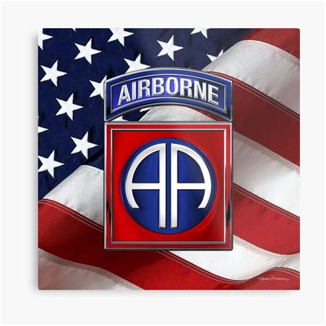 82nd Airborne Division 82 Abn Insignia Over American Flag Metal
