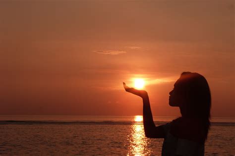 Free Images Sea Ocean Horizon Silhouette Girl Sun Sunrise Sunset Sunlight Morning