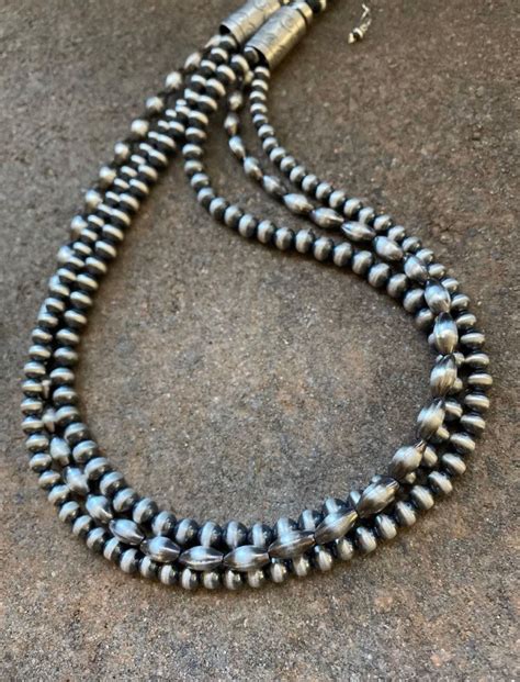 Sterling Silver Navajo Pearls Multi Strand Bead Necklace 22 Etsy Uk