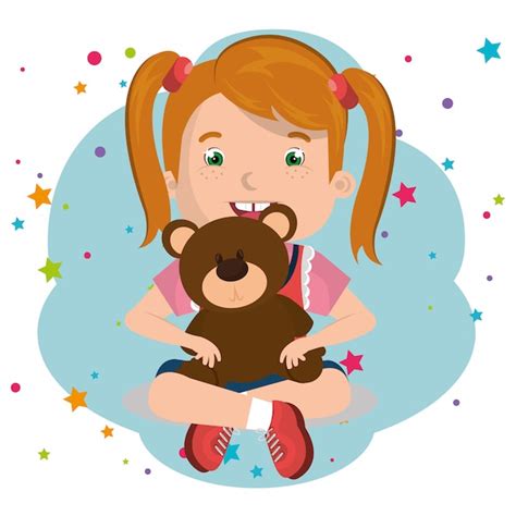 Premium Vector Little Girl Playing With Toys Character
