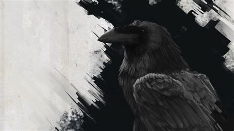 Download Wallpaper 2048x1152 Raven Bird Art Black