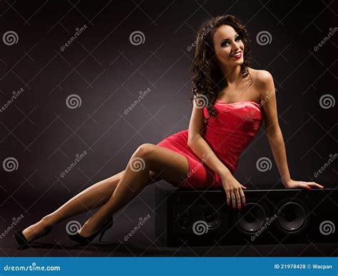 Beautiful Girl Posing Seductively On Speaker Stock Photo Image Of