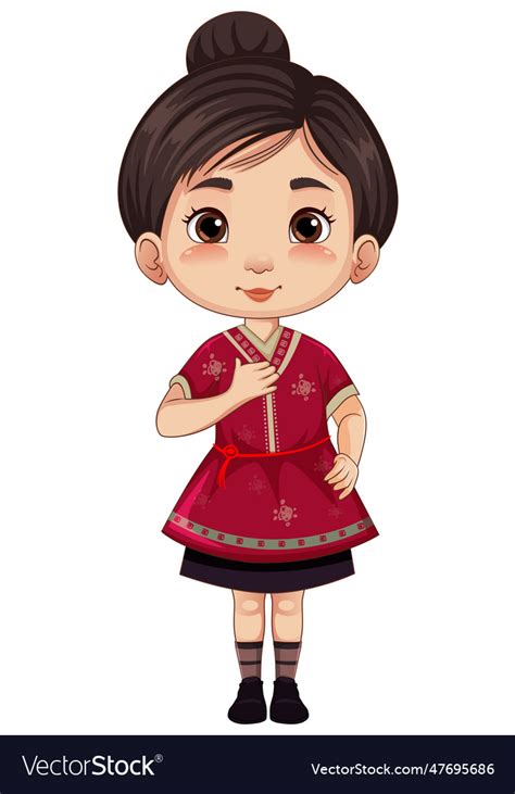 Chinese Girl Cartoon Character In Traditional Vector Image