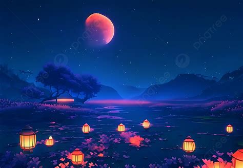 Kongming Linterna Qingming Festival Fondo Morado Luces Cielo Nocturno