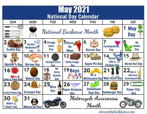 This Printable Calendar Features One Of The National Days In May For