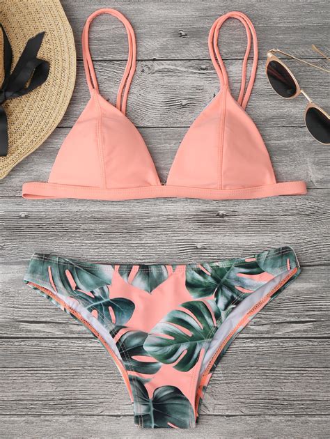 Fashion Women Sexy Bikini Leaf Printed Split Bikini Set For Summer