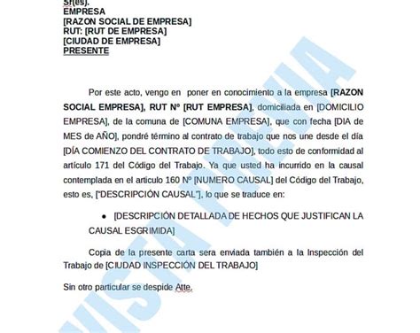 Carta De Despido A Inspeccion Del Trabajo X Carta De