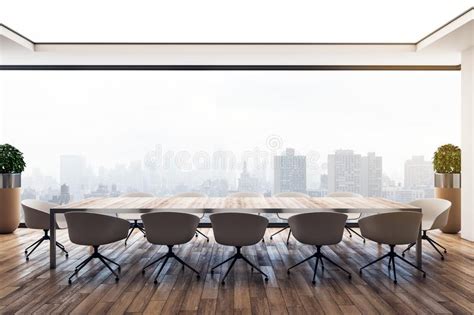 Wooden Conference Room Interior With Bookcase Stock Illustration