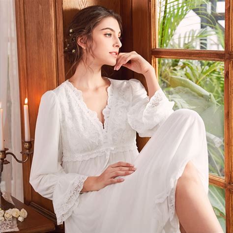 2019 Spring Summer Brand Nightgown Women White Lace Long Dress Ladies Modal Cotton Nightdress