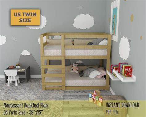 Diy two toddler beds for $75: Toddler Bunk Bed Plan Twin Bed Montessori Bed DIY Wood ...