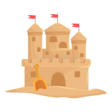 Children S Sand Castle With Red Flags Towers Vector Flat Illustration