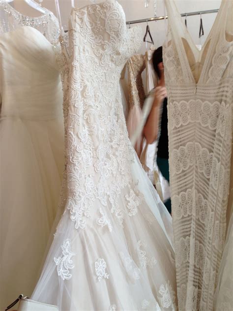 Wedding Gowns On Display In A Bridal Shop
